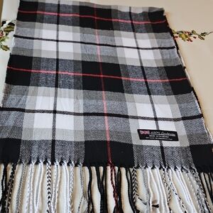 Classic Black and White Plaid Cashmere Scarf 72' X 12' Brand New